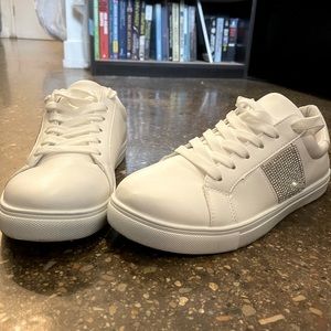 White with Silver stripe Shein sneakers